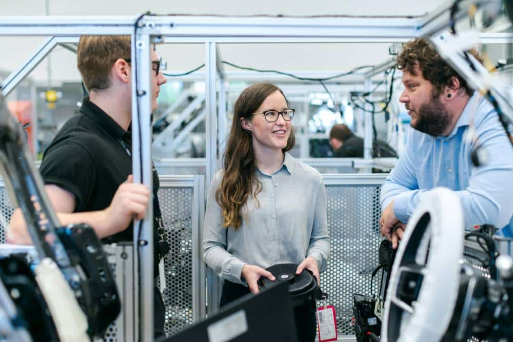 Manufacturing engineer reviewing a project